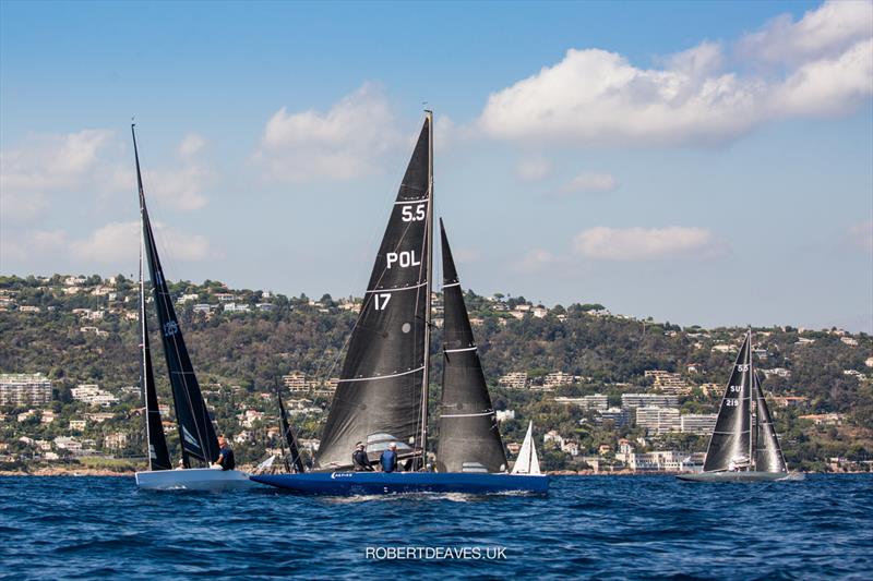 Race 5 on day 2 of the 2021 5.5 Metre French Open in Cannes photo copyright Robert Deaves taken at Yacht Club de Cannes and featuring the 5.5m class