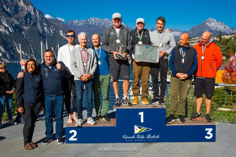 Top three teams (L-R: John B, Girls on Film, Momo) - 2021 5.5 Metre Alpen Cup photo copyright Robert Deaves taken at Circolo Vela Torbole and featuring the 5.5m class