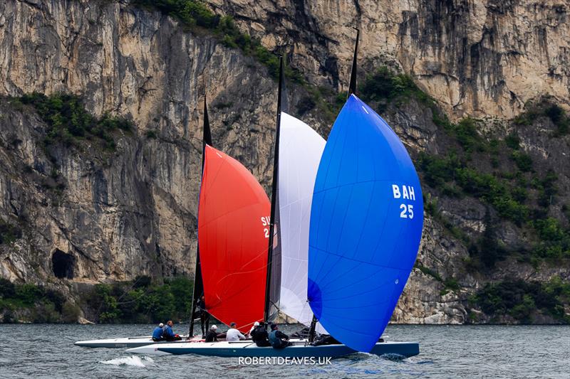 Close racing at the finish to Race 3 - 5.5 Metre Alpen Cup 2024 photo copyright Robert Deaves taken at Fraglia Vela Riva and featuring the 5.5m class