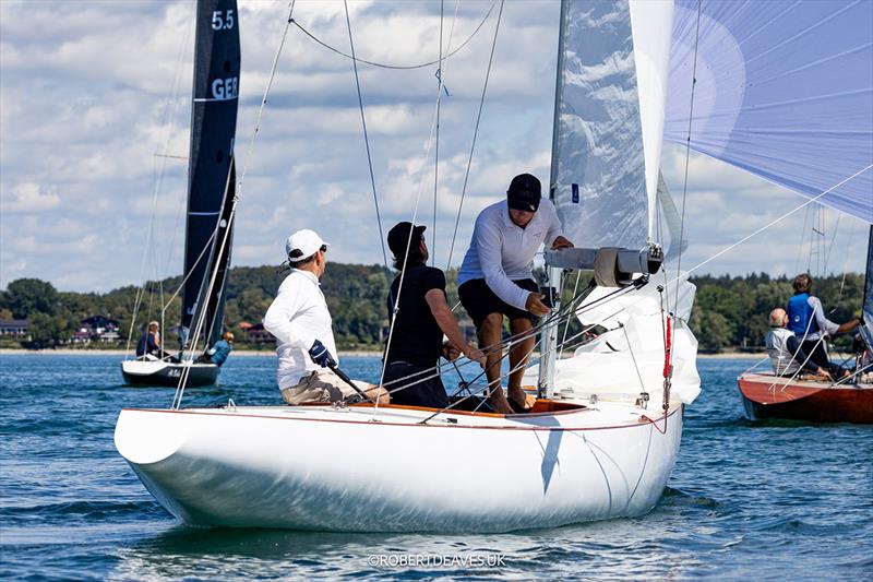 Manuela V on Day 3 of the 5.5 Metre German Open photo copyright Robert Deaves / www.robertdeaves.uk taken at Seebrucker Regatta-Verein and featuring the 5.5m class