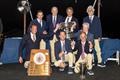 His Majesty King Juan Carlos of Spain and the Bribon crew receive the 2025 International Six Metre Classic World Championship trophies © SailingShots by Maria Muiña