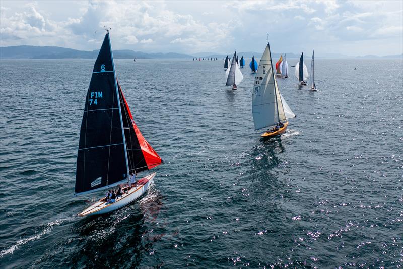 Classic 6mR fleet sailing in Sanxenxo photo copyright María Muiña taken at Real Club Nautico de Sanxenxo and featuring the 6m class