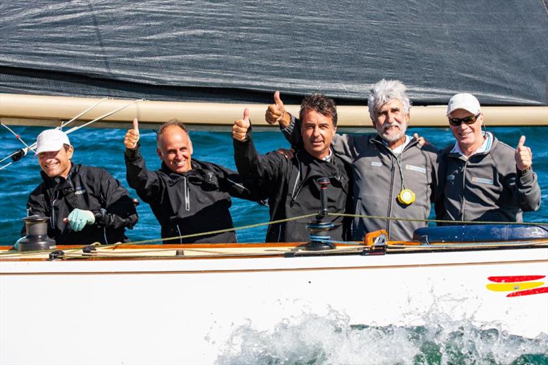 2022 Classic Six Metre European Champion Bribon 500 (L-R Alberto Viejo, Eduardo Marin, Roi Alvarez, Alejandro Abescal, Ross Macdonald) photo copyright Nueza Aires Pereira taken at Clube Naval de Cascais and featuring the 6m class