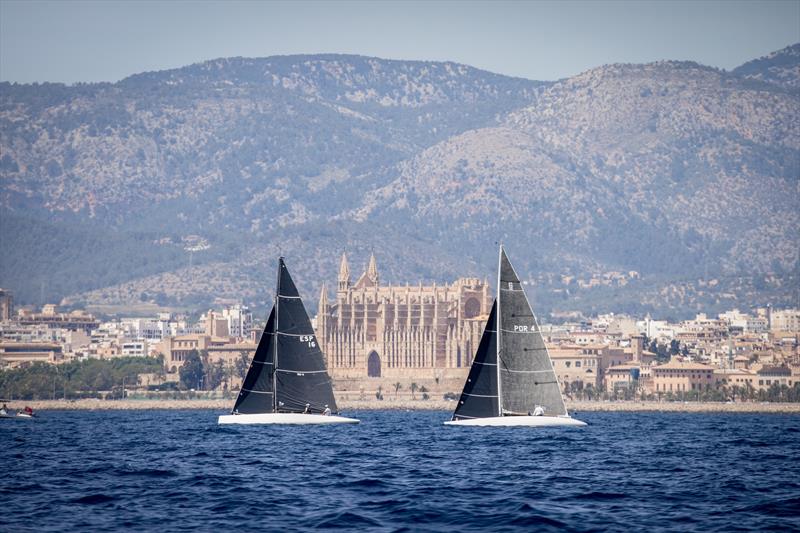 PalmaVela Day 3: 6 Metre Erica and Seljm sailing opposite the Cathedral of Palma Palma photo copyright María Muiña / PalmaVela taken at Real Club Náutico de Palma and featuring the 6m class