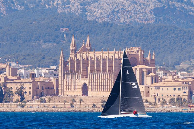 6 Metre sailing in front of Palma's Cathedral at PalmaVela 2024 photo copyright Nico Martinez / PalmaVela taken at Real Club Náutico de Palma and featuring the 6m class