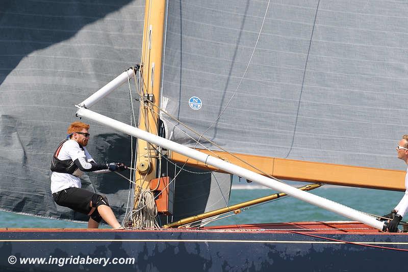 Spinnaker pole collapse in the 8 Metre World Championship 2019 photo copyright Ingrid Abery / www.ingridabery.com taken at Royal Yacht Squadron and featuring the 8m class