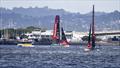 Emirates Team NZ's two AC40's cross tacks outside the Royal New Zealand Yacht Squadron - February 2, 2023