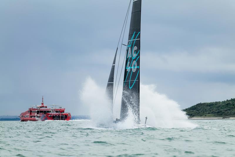 Testing in the car ferry wake - America's Cup Recon Emirates Team New Zealand - AC40 - Day 4 - September 28, 2022 - photo © Adam Mustill/America's Cup