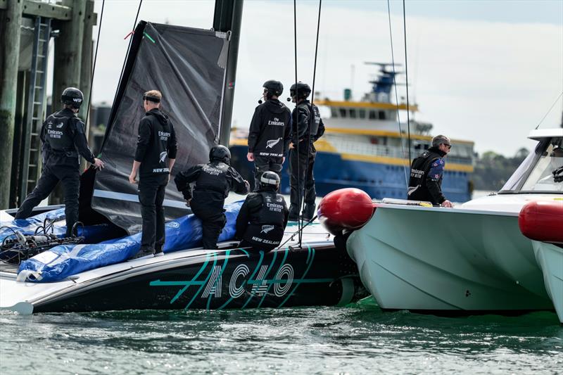 Emirates Team NZ sail the AC40 One Design during the final commissioning session October 7, 2022  photo copyright Adam Mustill / America's Cup taken at Royal New Zealand Yacht Squadron and featuring the AC40 class