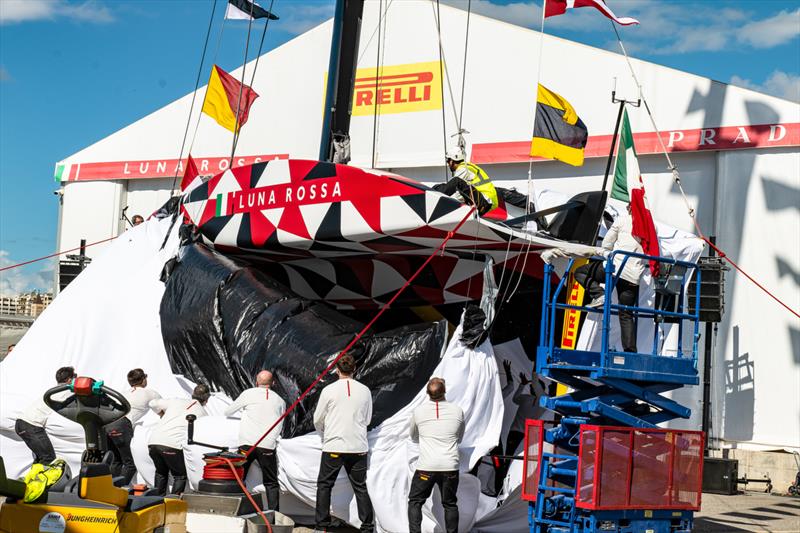 Luna Rossa Prada Pirelli Team  launch prototype yacht -  LEQ12  - October 13, 2022 Cagliari, Sardinia - photo © Ivo Rovira / America'sCup