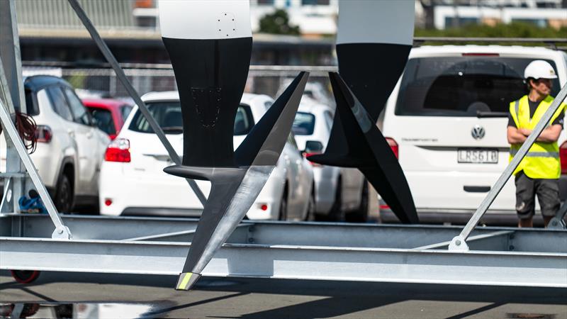 Matched wWing foils - Emirates Team NZ's AC40 One Design  - Inner Hauraki Gulf - Auckland - October 26, 2022 photo copyright Adam Mustill / America's Cup taken at Royal New Zealand Yacht Squadron and featuring the AC40 class