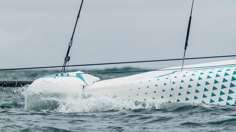 Emirates Team New Zealand - bow damage AC40 - Waitemata Harbour - Auckland - November 21, 2022 photo copyright Adam Mustill / America's Cup taken at Royal New Zealand Yacht Squadron and featuring the AC40 class