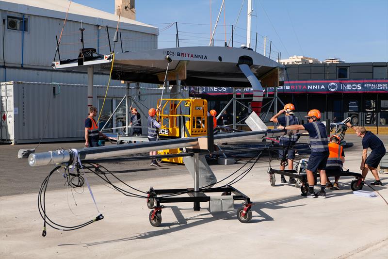 INEOS Britannia - Rigging the Instrumentation Pole - November 27, 2022 - Mallorca - photo © Ugo Fonolla / America's Cup