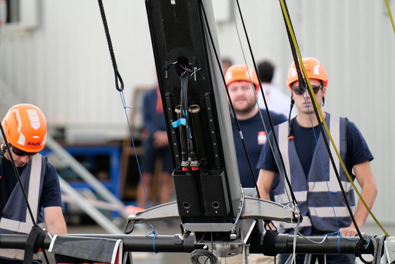 INEOS Britannia Team stepping their real Mast Tube  mast on T6 (LEQ12) for first time - November 25, 2022 - Mallorca - photo © Ugo Fonolla / America's Cup