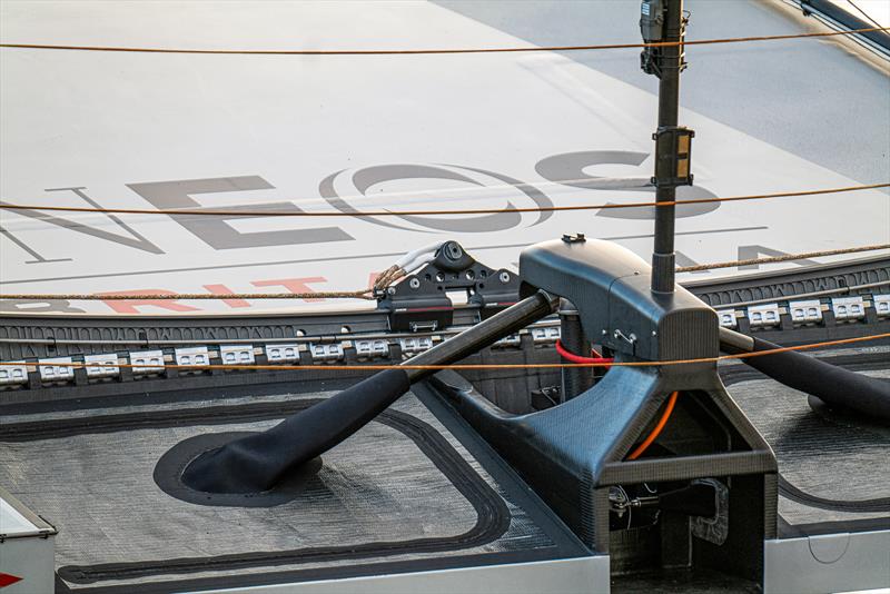 Rudder gantry, INEOS Britannia - Tow testing - December 7, 2022 - Mallorca - photo © Ugo Fonolla / America's Cup