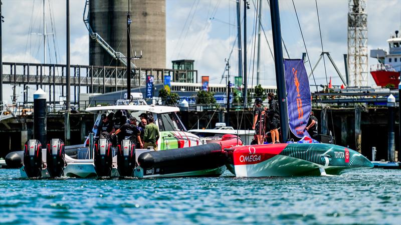 Mainsail hoisting - Emirates Team NZ - AC40-1|LEQ12 - January 20, 2023 - Hauraki Gulf - photo © Adam Mustill / America's Cup