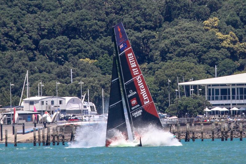 8. LEQ12 decelerates - Emirates Team NZ -  AC40-1|LEQ12 - January 23, 2023 - Waitemata Harbour - photo © Richard Gladwell - Sail-World.com/nz
