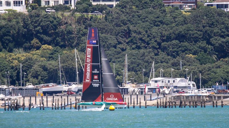 1. Approaching the harbour buoy - Emirates Team NZ -  AC40-1|LEQ12 - January 23, 2023 - Waitemata Harbour photo copyright Richard Gladwell - Sail-World.com/nz taken at Royal New Zealand Yacht Squadron and featuring the AC40 class