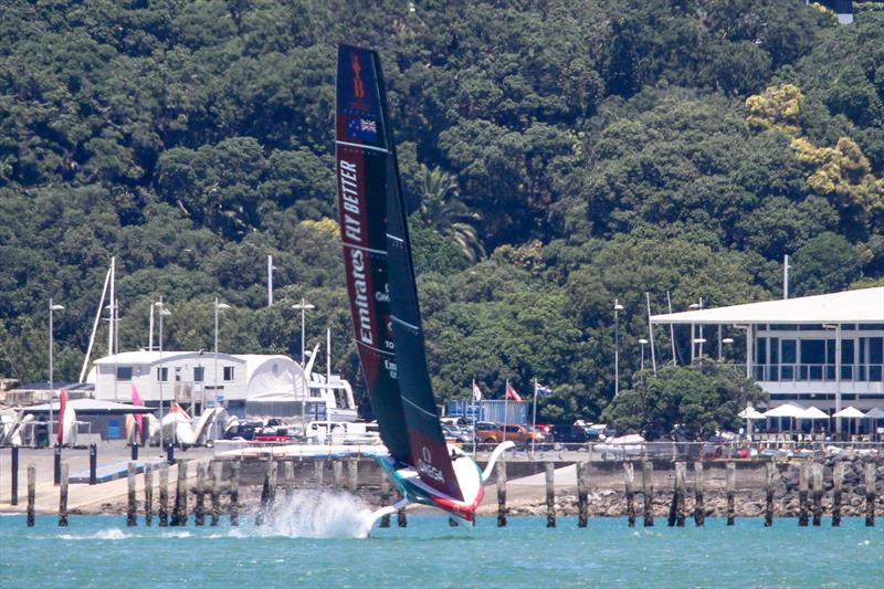 4. About to enter the water - Emirates Team NZ -  AC40-1|LEQ12 - January 23, 2023 - Waitemata Harbour photo copyright Richard Gladwell - Sail-World.com/nz taken at Royal New Zealand Yacht Squadron and featuring the AC40 class