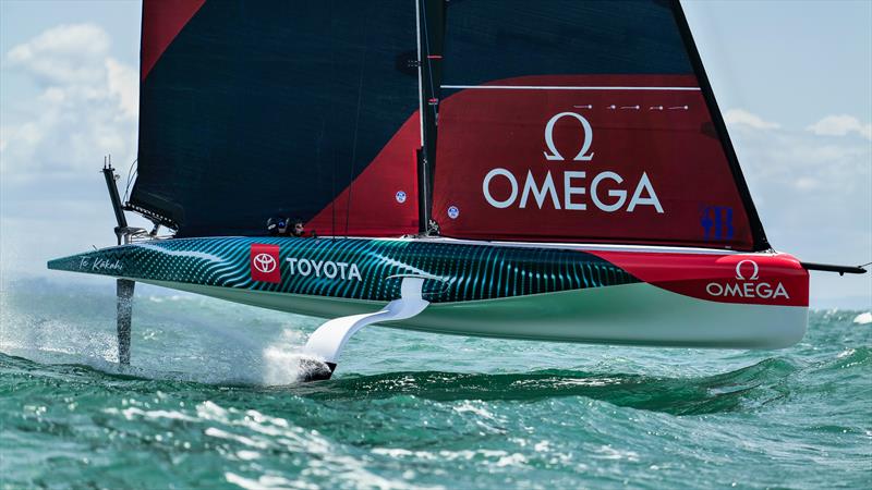 Passing through a swell - Emirates Team New Zealand's AC40-3 - Hauraki Gulf - January 25, 2023 - photo © Adam Mustill / America's Cup