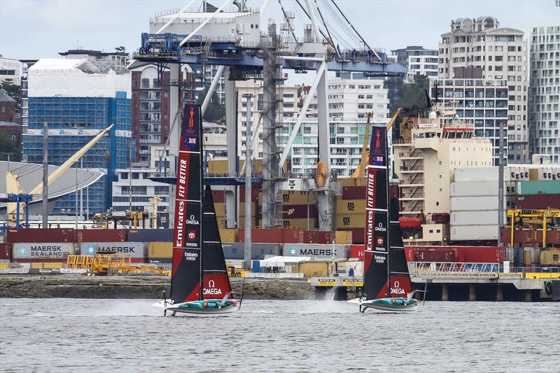 Emirates Team NZ's two AC40's return from a first two boat testing session - February 2, 2023 - photo © Richard Gladwell - Sail-World.com / nz