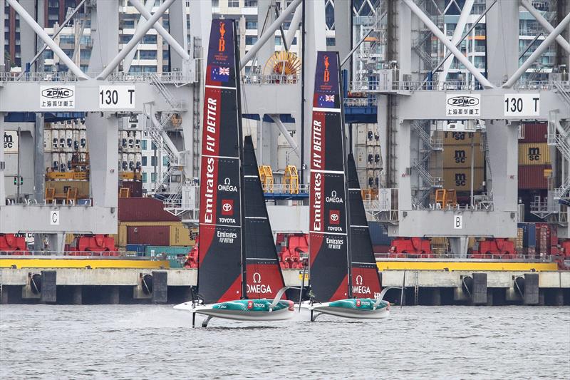 Emirates Team NZ's two AC40's return from a first two boat testing session - February 2, 2023 photo copyright Richard Gladwell - Sail-World.com / nz taken at Royal New Zealand Yacht Squadron and featuring the AC40 class