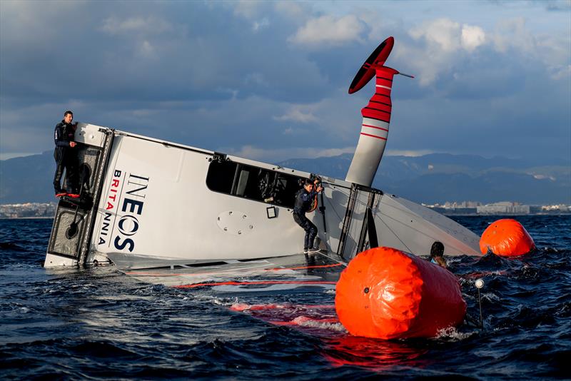 1648hrs: Inflatable bags attached - LEQ12 -  February 8, 2023 - Mallorca - photo © Ugo Fonolla / America's Cup
