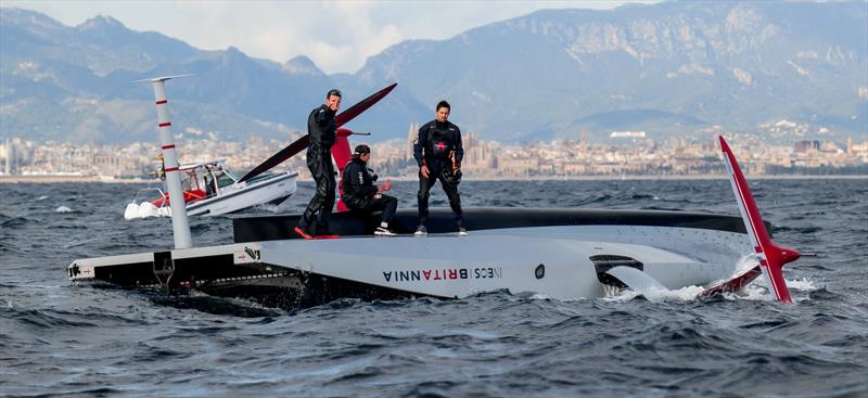 1603hrs: LEQ12 has been righted and capsized for second time - LEQ12 -  February 8, 2023 - Mallorca photo copyright Ugo Fonolla / America's Cup taken at Royal Yacht Squadron and featuring the AC40 class