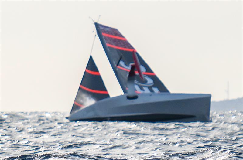 1550hrs: Start of slow capsize - LEQ12 -  February 8, 2023 - Mallorca photo copyright Ugo Fonolla / America's Cup taken at Royal Yacht Squadron and featuring the AC40 class