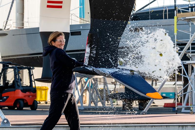 Lourdes Millet performs at ARBR AC40 #1 boat christening and boat splash in Barcelona, Spain, on February 13, photo copyright Alinghi Red Bull Racing / Olaf Pignataro taken at  and featuring the AC40 class