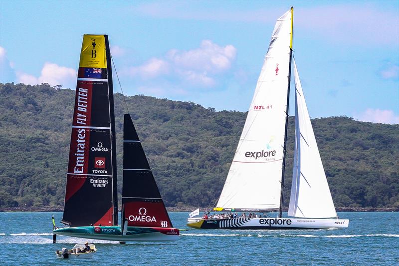 Emirates Team New Zealand  -  LEQ12 and IACC -  Day 22 - February 28, 2023 - Waitemata Harbour, Auckland NZ photo copyright Richard Gladwell - Sail-World.com/nz taken at Royal New Zealand Yacht Squadron and featuring the AC40 class