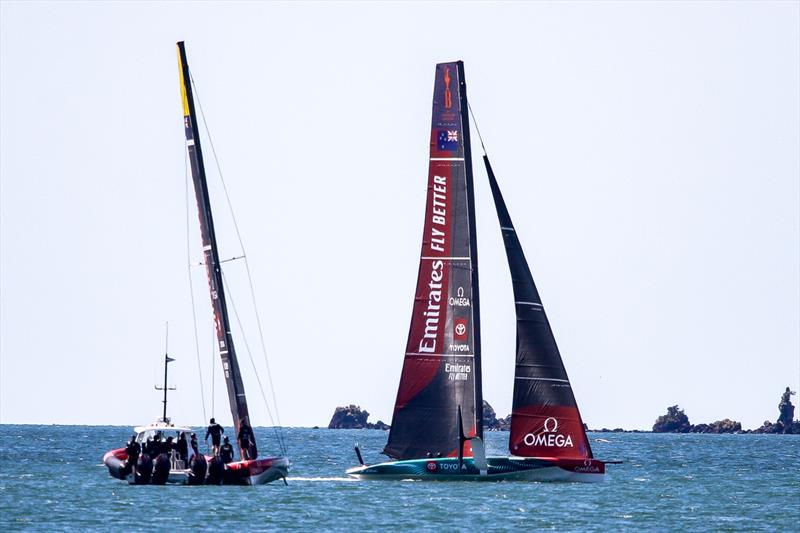 Emirates Team New Zealand  -  LEQ12 on a break and AC40 - Day 22 - February 28, 2023 - Waitemata Harbour, Auckland NZ - photo © Richard Gladwell - Sail-World.com/nz