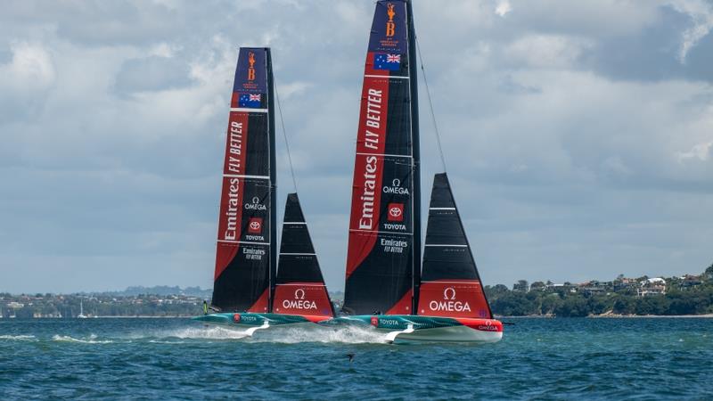 Emirates Team New Zealand racing the AC40's that will be used in the Youth and Women's America's Cups during the 2024 America's Cup in Barcelona photo copyright Emirates Team NZ/James Somerset taken at Royal New Zealand Yacht Squadron and featuring the AC40 class