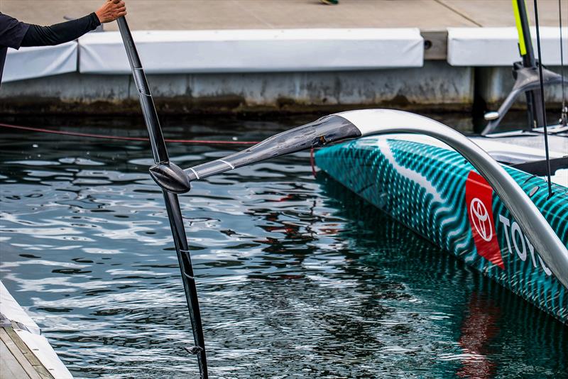 Damaged foil arm on new wing foil - Emirates Team New Zealand - AC40 - LEQ12 - Day 23, May 17, 2023 - photo © Adam Mustill/America's Cup