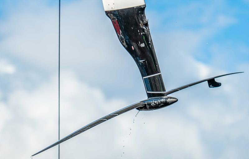 Damaged foil arm on new wing foil - Emirates Team New Zealand - AC40 - LEQ12 - Day 23, May 17, 2023 - photo © Adam Mustill/America's Cup