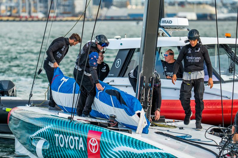 Chief Designer Dan Bernasconi (at rear) - Emirates Team New Zealand - AC40 - LEQ12 - Day 23, May 17, 2023 - photo © Adam Mustill/America's Cup