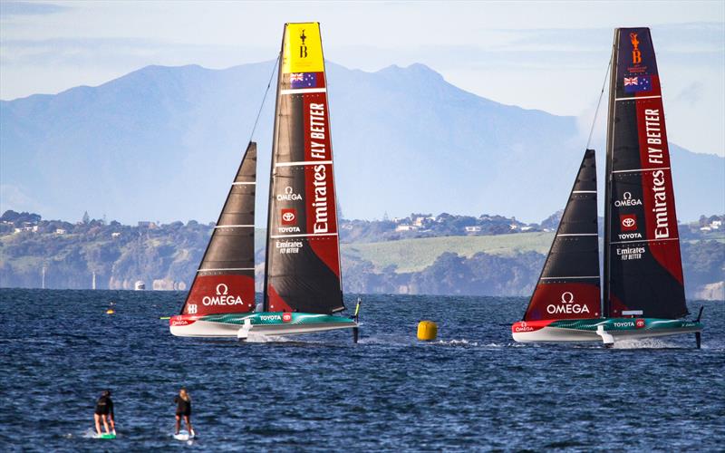 Emirates Team New Zealand - AC40 and the LEQ12 - Day 25, May 26, 2023 photo copyright Richard Gladwell - Sail-World.com/nz taken at Royal New Zealand Yacht Squadron and featuring the AC40 class