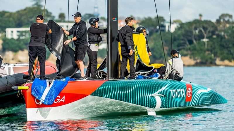 Emirates Team New Zealand - LEQ12 - Day 28, May 30, 2023 - Match racing  - AC40-OD vs LEQ12 photo copyright Adam Mustill / America's Cup taken at Royal New Zealand Yacht Squadron and featuring the AC40 class