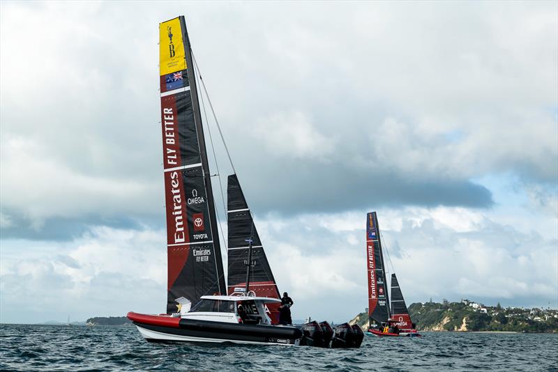 Emirates Team New Zealand - LEQ12 and AC40 - Day 30, June 1, 2023 photo copyright Adam Mustill / America's Cup taken at Royal New Zealand Yacht Squadron and featuring the AC40 class