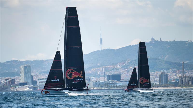 Alinghi Red Bull Racing - LEQ12 and  AC40-7 - Day 32, June 6, 2023 photo copyright Alex Carabi / America's Cup taken at Société Nautique de Genève and featuring the AC40 class