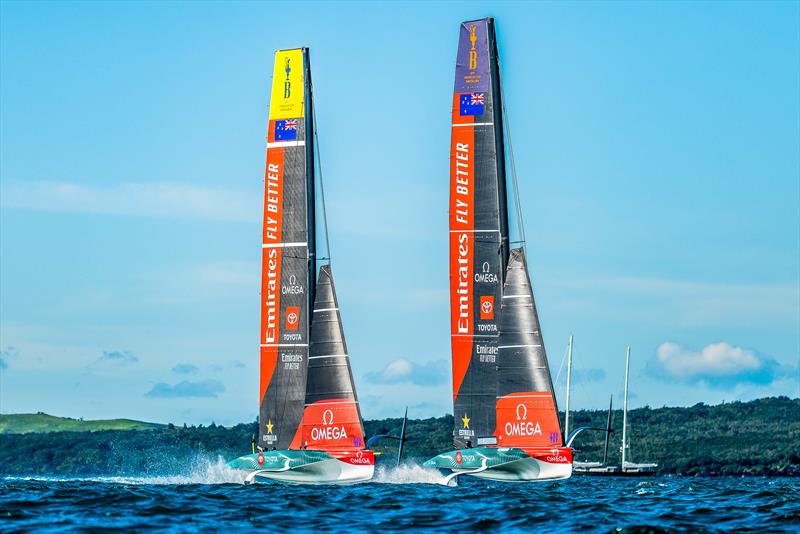 Emirates Team New Zealand - LEQ12 and AC40 - Day 32, June 8, 2023 photo copyright Adam Mustill / America's Cup taken at Royal New Zealand Yacht Squadron and featuring the AC40 class