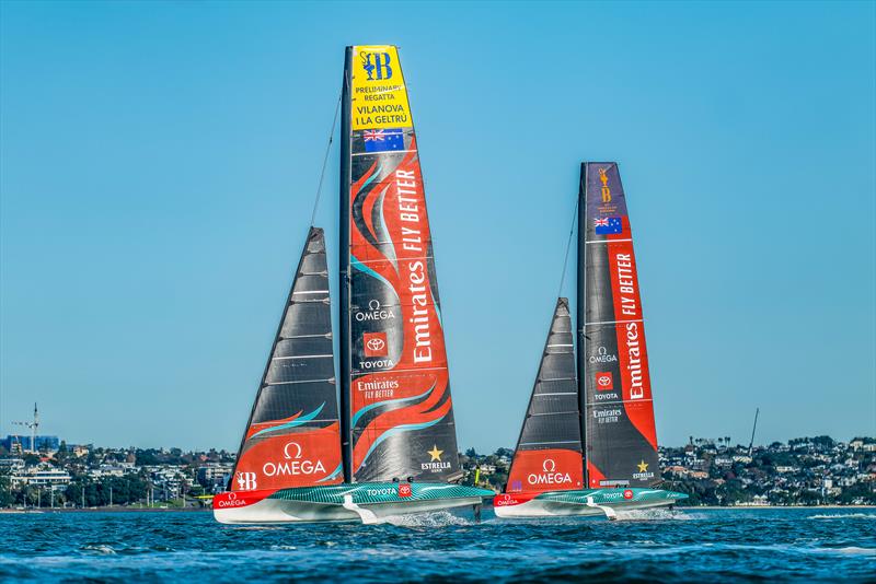 Emirates Team New Zealand - LEQ12 and AC40 - Day 33, June 9, 2023 photo copyright Adam Mustill / America's Cup taken at Royal New Zealand Yacht Squadron and featuring the AC40 class