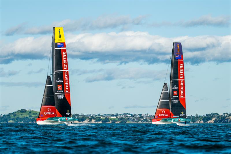 Emirates Team New Zealand - AC40 and LEQ12 - Day 31, June 7, 2023 photo copyright Adam Mustill / America's Cup taken at Royal New Zealand Yacht Squadron and featuring the AC40 class