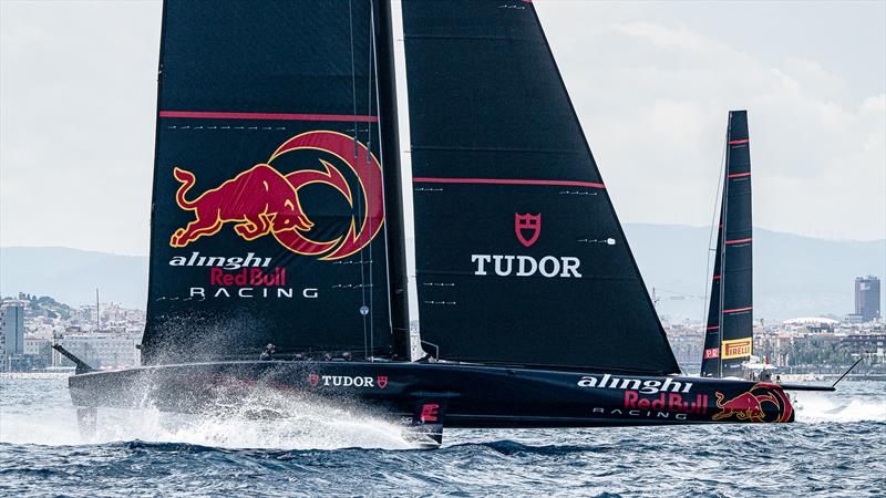 Alinghi Red Bull Racing crosses Luna Rossa Prada Pirelli's wake - AC75/AC40 - Day 10 - July 3, 2023 - Cagliari - photo © Ivo Rovira / America's Cup