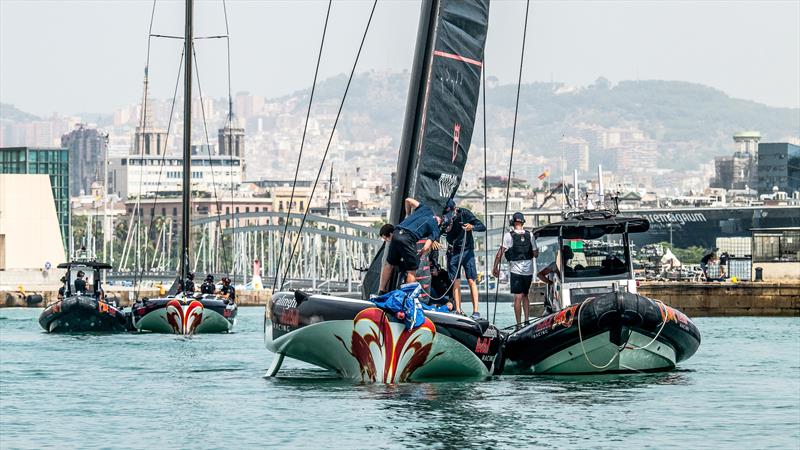  Alinghi Red Bull Racing sets up - AC40  - Day 40 - July 11, 2023 - Barcelona photo copyright Alex Carabi / America's Cup taken at Société Nautique de Genève and featuring the AC40 class