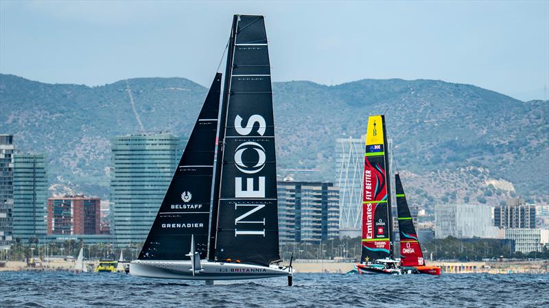 INEOS Britannia and Emirates Team NZ - AC40 and AC75 - July 26, 2023 - Barcelona photo copyright Paul Todd/America's Cup taken at New York Yacht Club and featuring the AC40 class