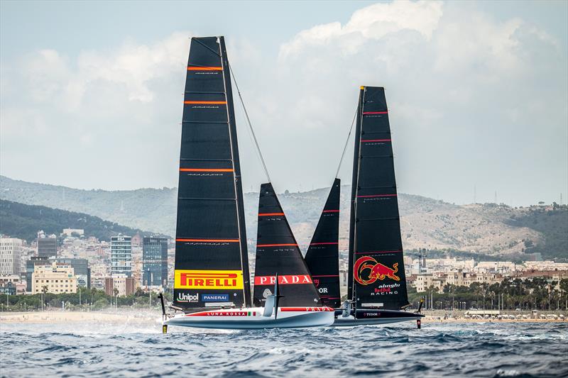 Luna Rossa  and Alinghi Red Bull Racing - LEQ12 and AC40-OD  - Day 45 - July 31, 2023 - Barcelona - photo © Alex Carabi / America's Cup