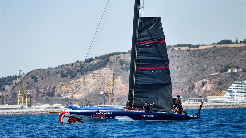 Mainsail hoist - Alinghi Red Bull Racing - LEQ12 - Day 46 - August 1, 2023 - Barcelona - photo © Alex Carabi / America's Cup