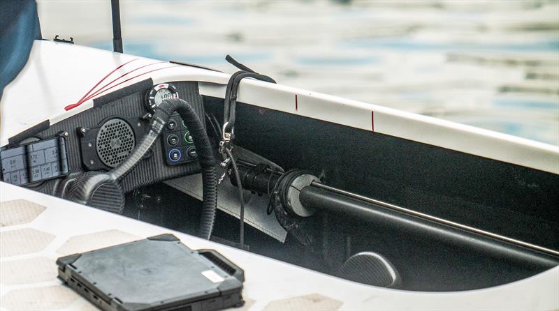 Forward port co-helm cockpit - Alinghi Red Bull Racing - LEQ12  - Day 46 - August 1, 2023 - Barcelona photo copyright Alex Carabi / America's Cup taken at Société Nautique de Genève and featuring the AC40 class