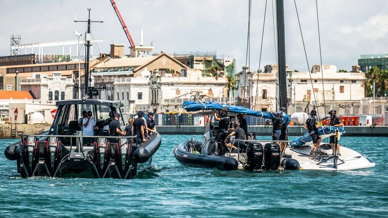 Sail transfer - Alinghi Red Bull Racing - LEQ12 - Day 46 - August 1, 2023 - Barcelona - photo © Alex Carabi / America's Cup